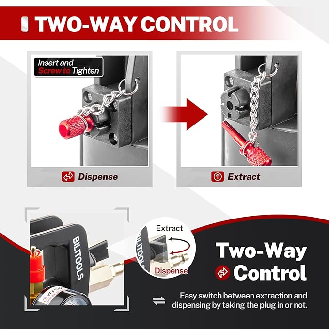 BILITOOLS Transmission Fluid Transfer Pump Air Operated, 8L (2.1 Gallons) Automatic Pneumatic Vacuum Oil Fluid Extractor Dispenser ATF Refill Kit with 15 ATF Adapters