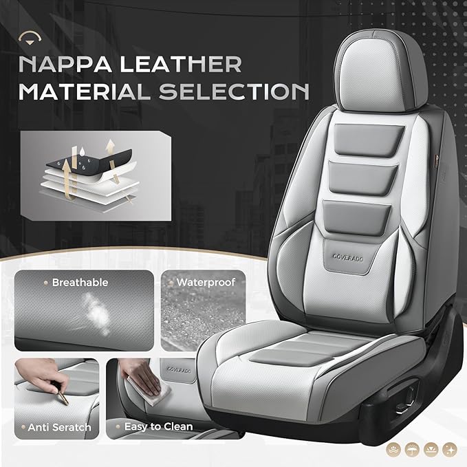 Coverado Car Seat Covers Full Set, Seat Covers for Cars, Front Seat Covers and Back Seat Cover Waterproof Leather Automotive Seat Cover, Universal Car Interior Protectors Cushion for Most Cars