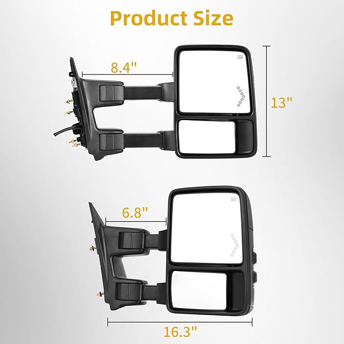 DWVO Towing Mirror Compatible with 2008 2009 2010 2011 2012 2013 2014 2015 2016 Ford F250 F350 F450 F550 Super Duty, Right Passenger Side Mirror with Power Heated Manual Folding