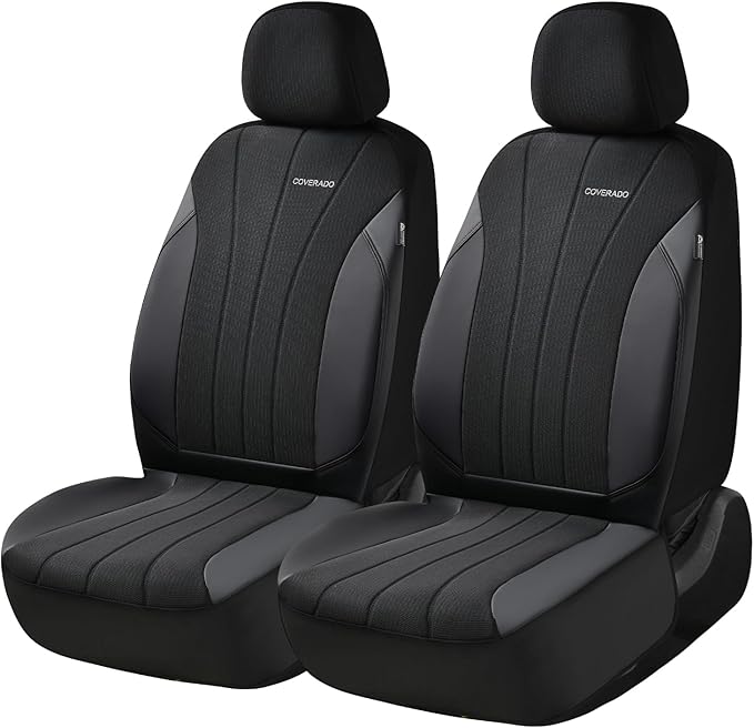Coverado Car Seat Covers Front Seats, Auto Seat Covers Full Set, Mesh Breathable Seat Protectors, 2 Seats Black Automotive Seat Covers, Universal Fit for SUV, Sedan, Truck