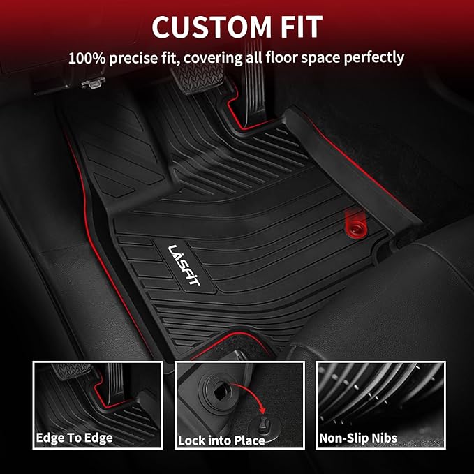 LASFIT Floor Mats for Toyota Grand Highlander 2024 2025 2026 (Include Hybrid) & for Lexus TX350 2024-2026, Custom Fit TPE All Weather Floor Liners 1st & 2nd & 3rd Row Car Mats Accessories, Black