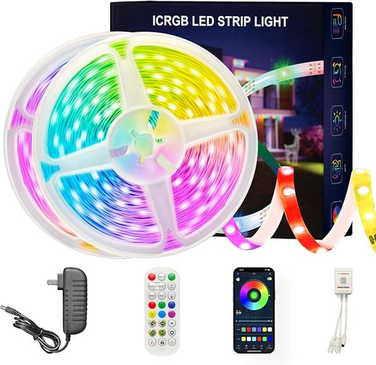 130 ft(2 Rolls of 65ft) IC+RGB,Led Lights for Bedroom,Music Sync Color Changing,Led Strip Lights,with Remote App Control Led Strip,Led Lights for Room Home Kitchen Decor Party