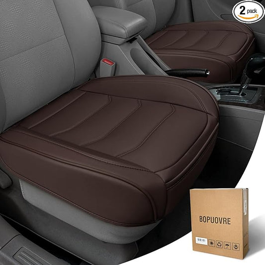 Car Seat Cover for Luxury & Comfort - PU Leather, Anti-Slip, Full Wrap Protection with Storage Pocket for Bottom Cushion - Universal Fit for 95% of Vehicles (Coffee Color,2 Piece)