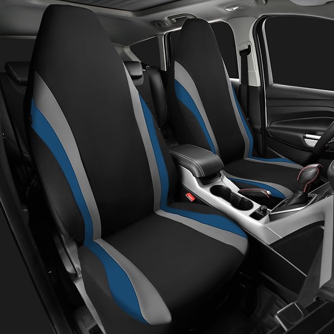 CAR PASS AquaShield Neoprene Waterproof Car Seat Covers for Front Seats Only, High Back Bucket Seat Cover,Airbag Compatible, Line Rider Seat Covers Universal Fit for Auto Truck Van SUV (Black Blue)