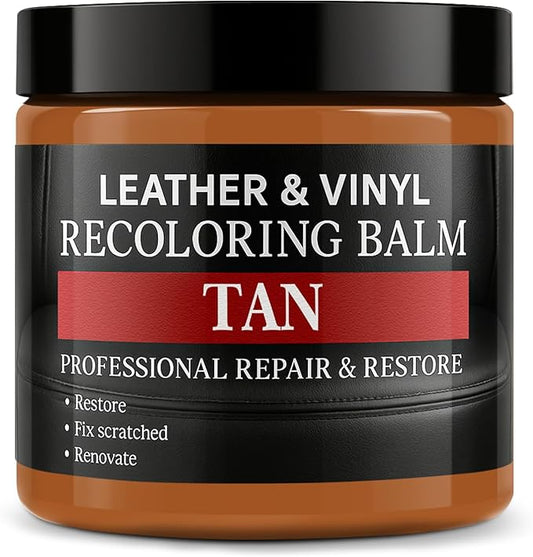 Leather Color Restorer, Recoloring Balm, Scratch Remover, Dye, Paint, Repair Kit for Furniture, Couches, Car Seats, Shoes, Bags, Tan
