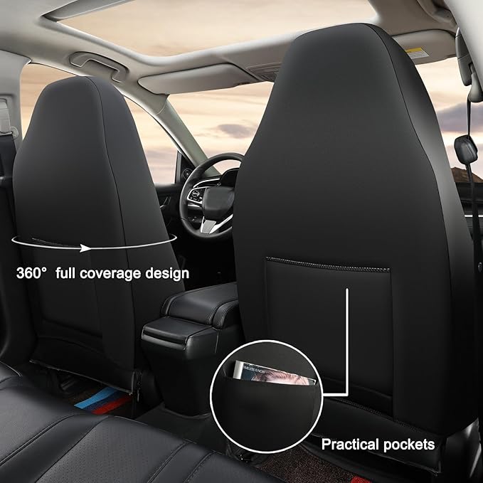 GIANT PANDA Front Car Seat Cover for Jeep Wrangler TJ (1997-2006),Leather Bucket Seat Covers Custom Fit Jeep Accessories (Blue+Black) 2-Pack