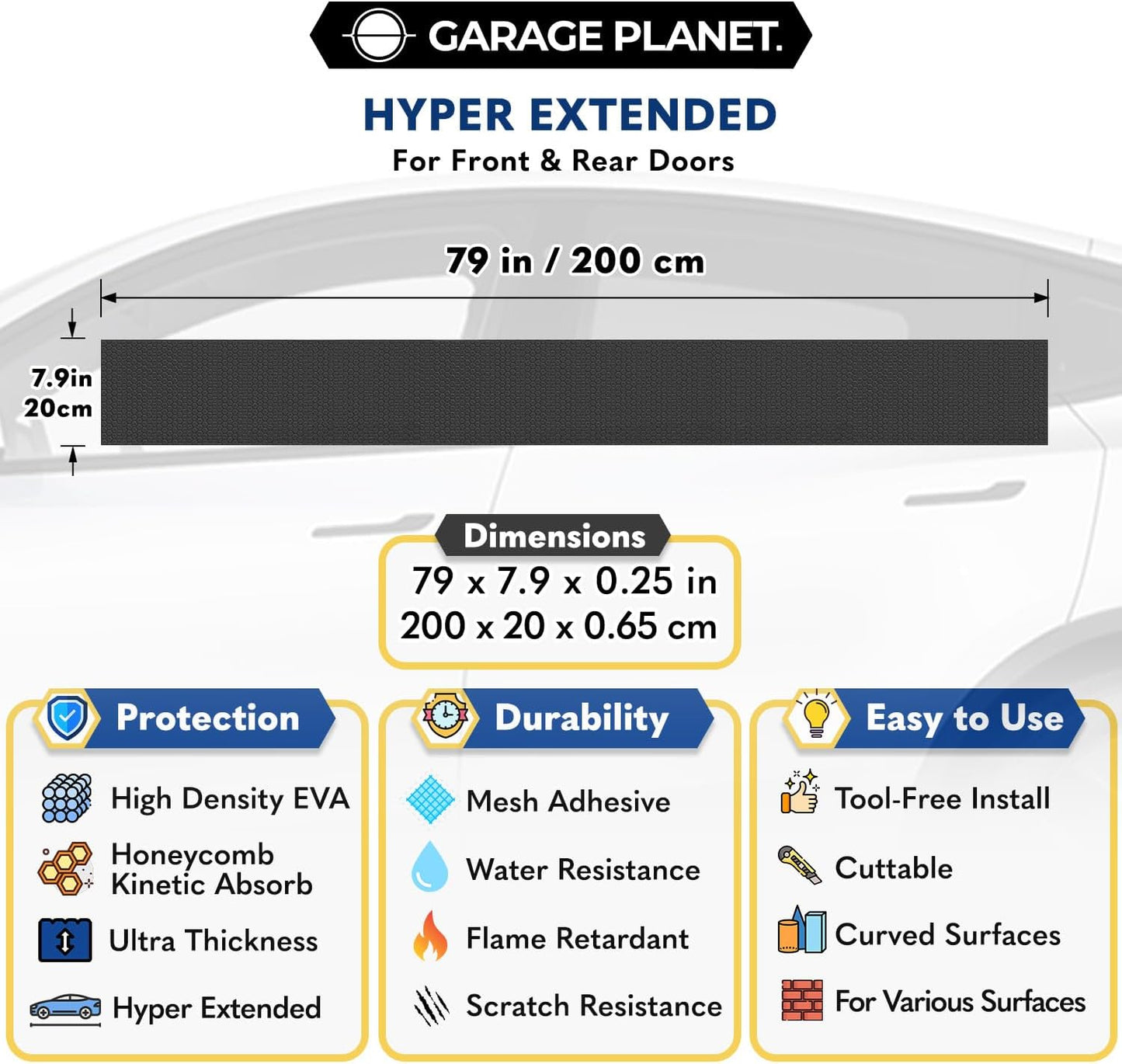 H1 Garage Wall Protector Car Door Wall Protector, Tool-Free, Designed in Australia (Black, 2 Pack)