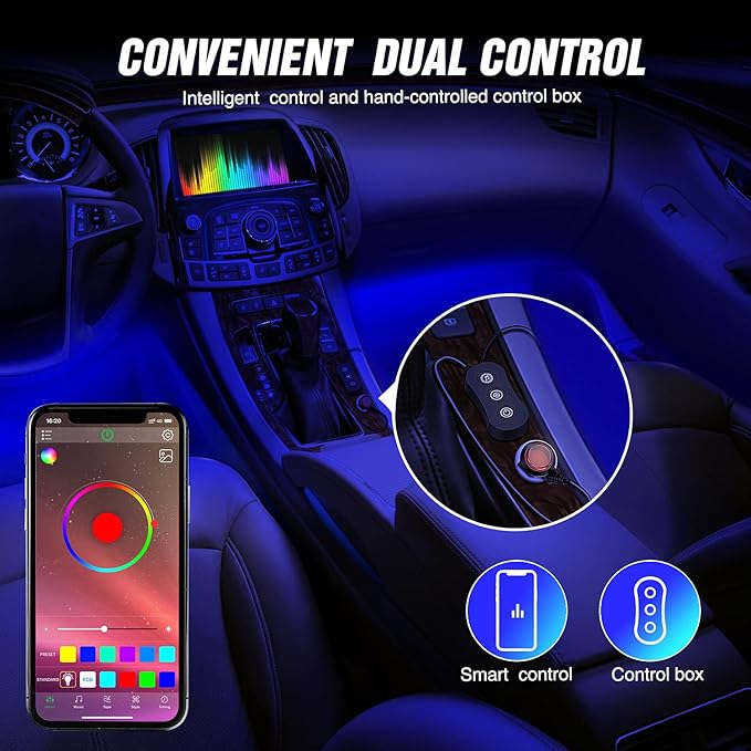 Nilight Car Interior Lights with APP Control 16 Million RGB Colors Strip Lights with Music Sync Mode and Multiple Scene Options for Cars Trucks SUVs