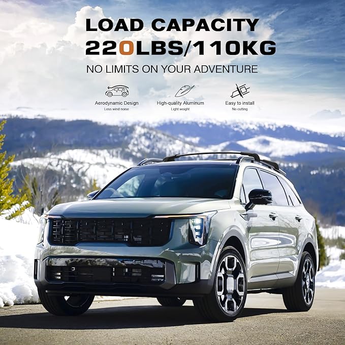 Lockable Roof Rack Cross Bars 220lbs Compatible with Kia Sorento X-Line & X-Pro 2021 2022 2023 2024 2025 (with Raised Rails,Not Flushed Rails), Crossbars Rooftop Cargo Carrier Luggage