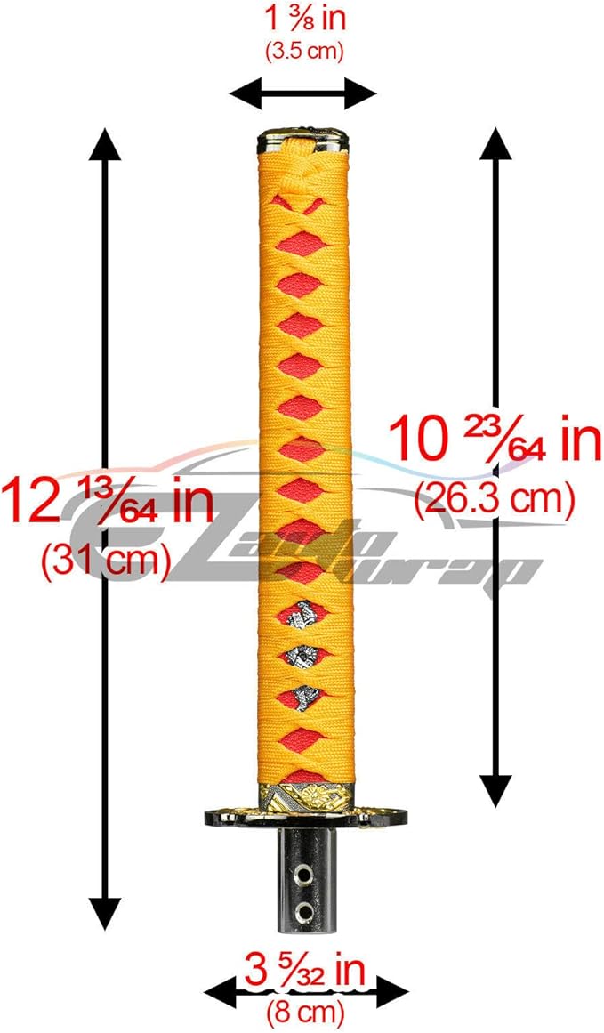 EZAUTOWRAP 26cm Orange Red Shift Knob Samurai Sword Alloy Katana with Adapter Universal