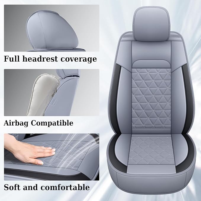 Coverado Car Seat Covers Full Set, Waterproof RAM 1500 Seat Cover Compatible with 2002-2025 RAM 1500 2500 3500 Crew Double Mega Quad Cab with Flat Bench, Gray