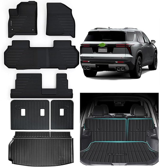 Floor Mats for All-New 2024 2025 2026 Chevrolet Traverse 8 Seats-2 Row Bench Seat,TPE All Weather Protection Trunk Mat Covering Backrest Mat for Chevy Traverse