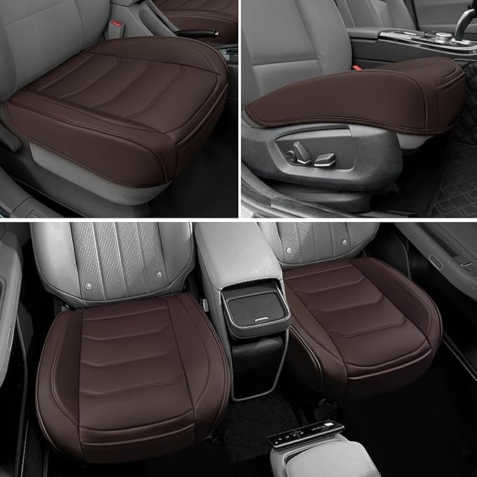 Car Seat Cover for Luxury & Comfort - PU Leather, Anti-Slip, Full Wrap Protection with Storage Pocket for Bottom Cushion - Universal Fit for 95% of Vehicles (Coffee Color,1 Piece)
