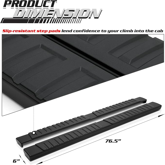 M-Auto 6" Running Boards Side Step Bars Compatible with 2019-2025 Chevy Silverado GMC Sierra 1500 2500HD 3500HD Extended Cab, Aluminum Side Step Nerf Bars, Powdercoated Black