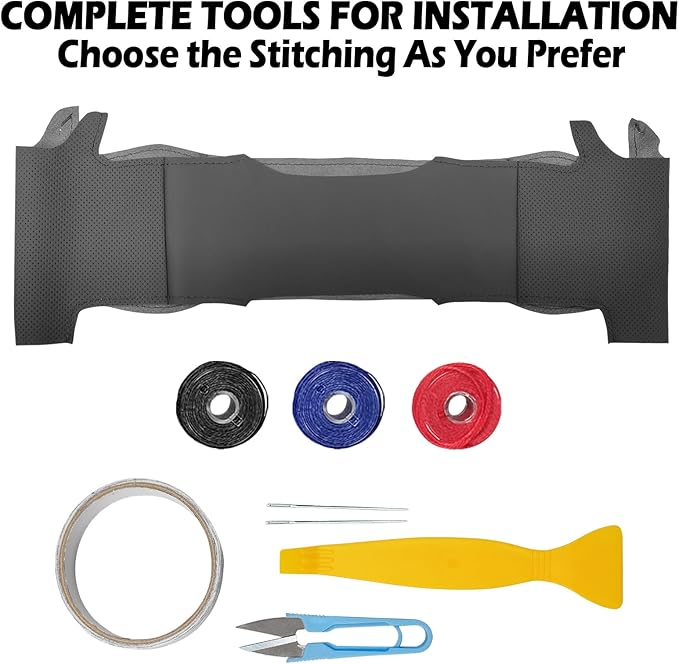 Microfiber Leather Hand Sewn Steering Wheel Cover Compatible with Ford F-150 XL/XLT/Limited 2021 2022 DIY Steering Wheel Protector On Wrap