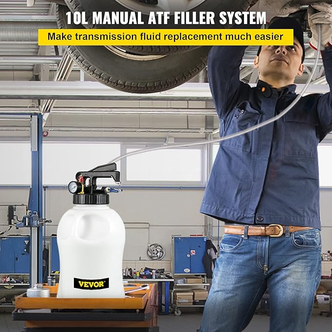 VEVOR Transmission Fluid Pump 2 Way ATF Refill System Dispenser, Oil and Liquid Extractor 10 Liter Large Capacity, Automatic Transmission Fluid Pump Tool Set with 14 Pieces ATF Filler Adapters