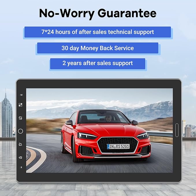 10.1 inch Single Din Car Stereo with CarPlay and Android Auto, 10 inch Touch Screen Radio with Mirror Link/1080P/EQ Audio/SWC/Bluetooth +Backup Camera+MIC