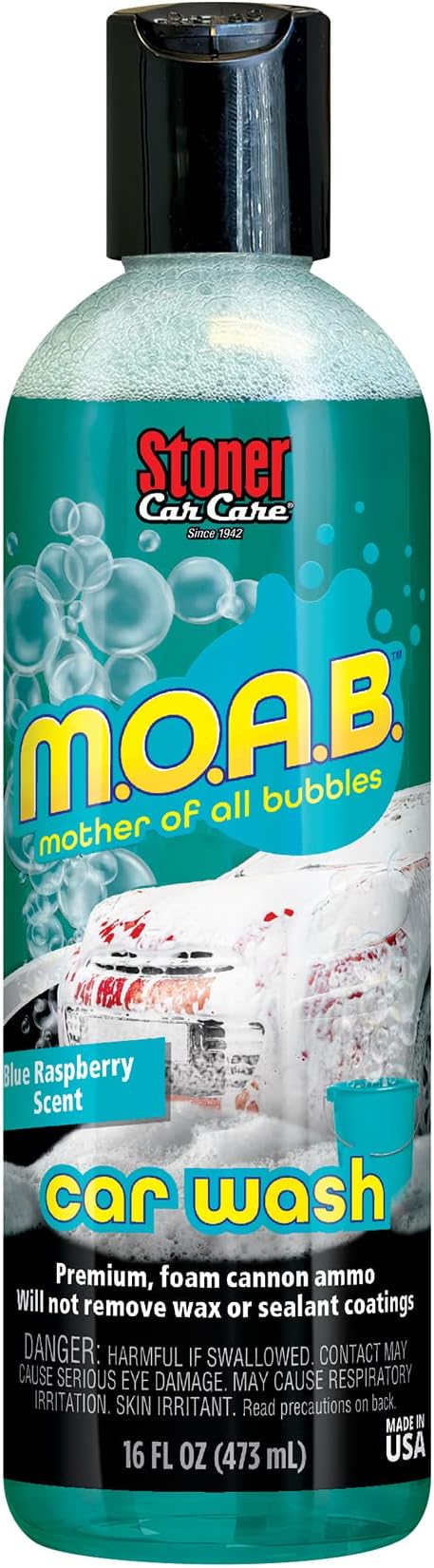 Stoner Car Care 91603 16-Ounce Mother of All Bubbles M.O.A.B. High Foaming Car Wash for Foam Cannons, Foam Guns, Bucket Washes, Safe on Car Wax and Sealant Coatings, Blue Raspberry Scent, Pack of 1