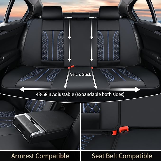 FLORICH Universal Seat Covers for Cars, Front and Back Seat Cover for Car Luxury Faux Leather Waterproof Seat Cover Universal Fit for Most Cars SUV Trucks, Black&Blue Line