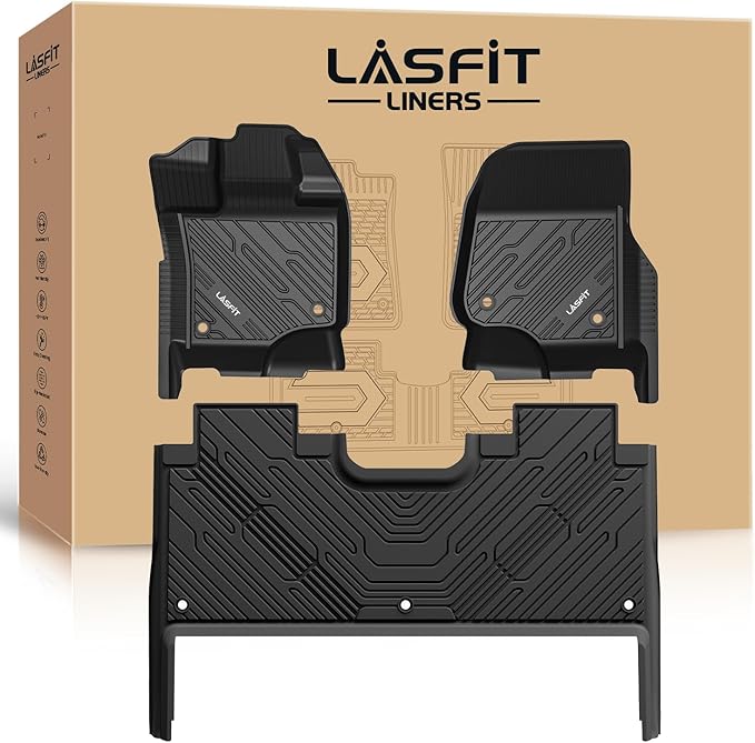 LASFIT Floor Mats for Ford F-150 2021-2025 | F150 Lightning 2022-2025 SuperCrew (Rear w/Fold Flat Storage) Carpet Floor All Weather Car Liners TPE Truck Mats - 1st and 2nd Row, 3pcs Black