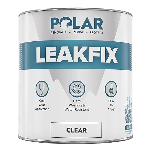 Polar Clear Leak Fix Paint - 17 oz - One Coat Waterproof Sealant with Reinforced Fibers, Instantly Seals Leaks & Cracks for Roofs, Drainpipes and Gutter Repairs for Exterior Use