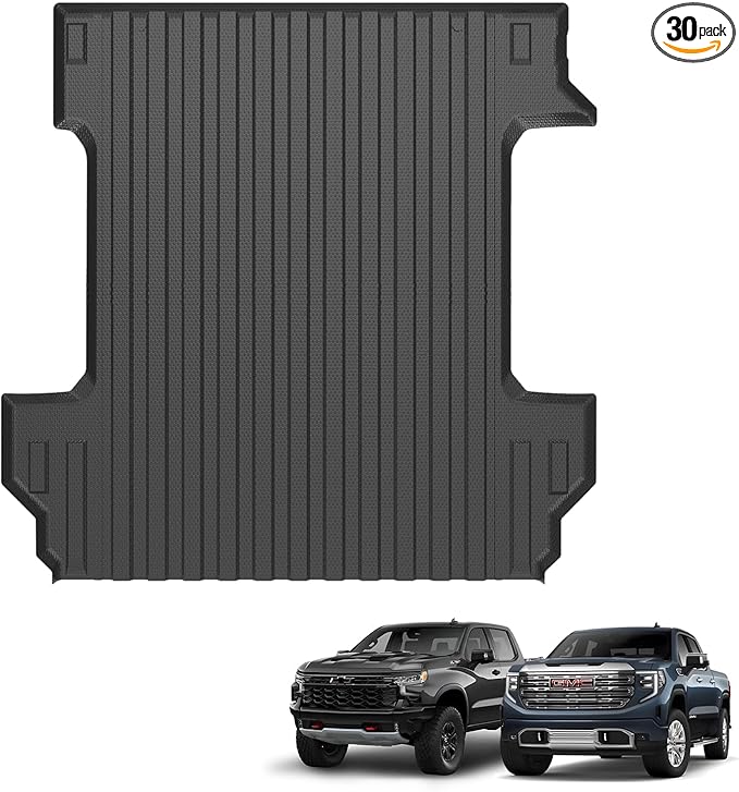 Ecarzo Truck Bed Mat for 2026 2025-2019 Chevy Silverado 1500/GMC Sierra 1500 5.8 FT Custom Fit Heavy-Duty TPE Car Cargo Bed Liner Anti-Slip All-Weather Tailgate Protector Odorless Pickup Accessories