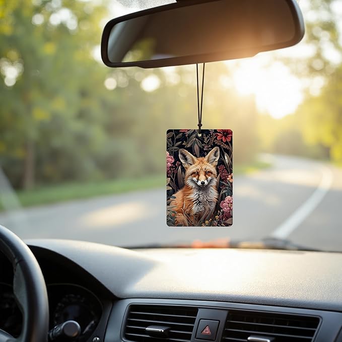Vintage Dark Floral Fox Car Air Freshener 4 Pcs, Dark Cottagecore Mystical Enchanted Forest Fox Hanging Air Freshener for Cars Closet Drawer Books, Retro Car Accessories for Women