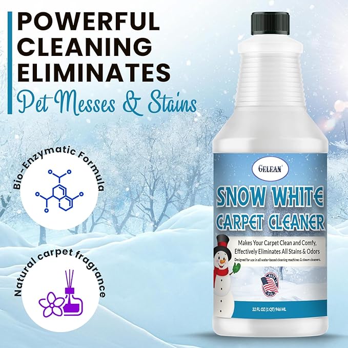 Carpet Cleaner 32oz Rug Extracting Shampoo SNOW WHITE Carpet Cleaner Solution and Machine Use, Removes Even The Toughest Stains and odors, Rug Car Upholstery and Carpets, 32oz
