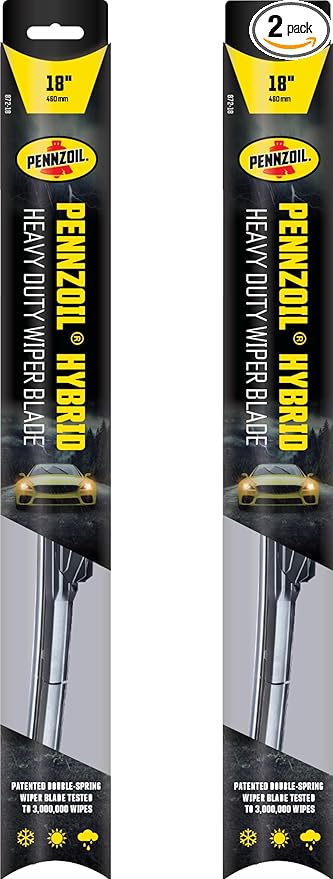 Pennzoil 872 Hybrid Heavy Duty Wiper Blades, 18 Inch & 18 Inch Windshield Wipers (Pack of 2), Automotive Replaceable Wiper Blades Reinforced with a Double Spring Frame for the Toughest Weather