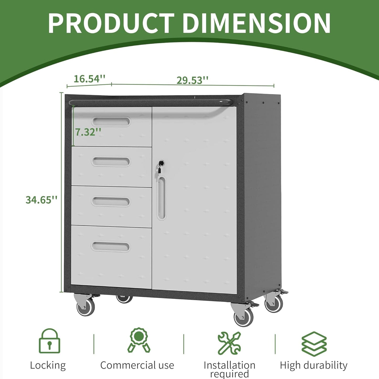 Metal Garage Storage Cabinet with Wheels,Locking Rolling Tool Cabinet with Drawers and Shelves for Home, Office, Garage & Workshop