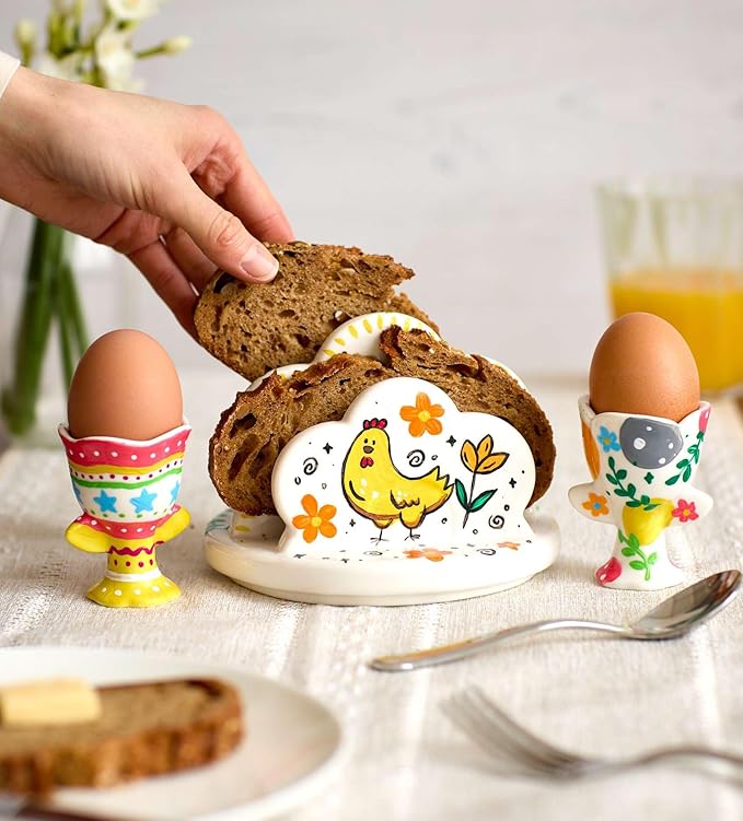 Pott'd Paintables Breakfast Bliss Ceramic Painting Kit – Paint Your Own Egg Cups & Toast Rack – Pottery Painting Kit for Adults Includes Paints, Brushes & Painting Inspiration Guide