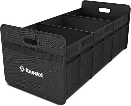 K KNODEL Car Trunk Organizer, Foldable Organizer for Car, Automotive Consoles & Organizers, 3 Compartments Storage with Reinforced Handles (Large, Black)