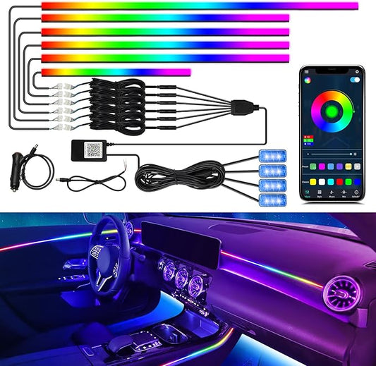 Dreamcolor Acrylic Interior Car Light 10 in 1 Automotive Ambient Light Kits with APP Control 16 Million Color 175 inches Fiber Optic Car LED Strip Light, RGB Music Sync Neon Car Lighting