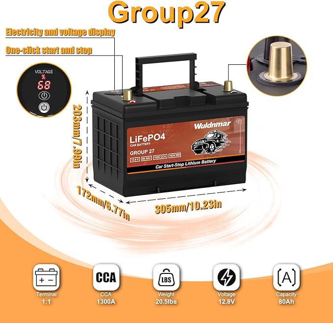 G27 80AH Lithium Car Battery for Start-Stop - 12V, No Acid, Quick Recharge, Long-Lasting Performance