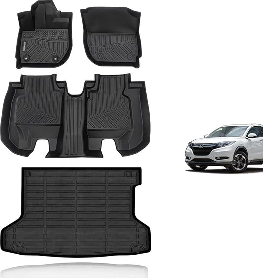 KELCSEECS Floor Mats & Cargo Liner Custom for 2016 2017 2018 2019 2020 2021 2022 Honda HR-V (FWD Model) Car Mats Cargo Mat Trunk Mat Honda HRV All Weather Floor Mats Trunk Liner Accessories