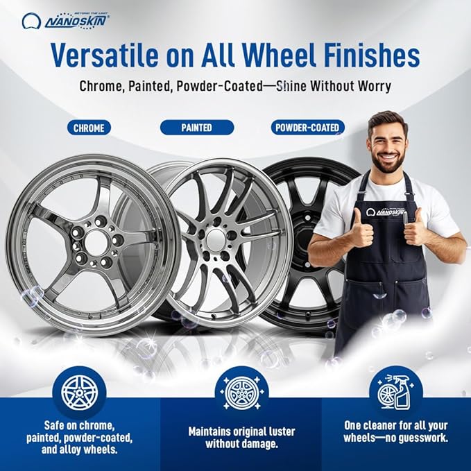 Nanoskin NON ACID Professional Wheel & Tire Cleaner 30 Gallons – Works with Tire Brush | Car Wash Cleaning Spray for Car Detailing | Removes Brake Dust, Oil, Dirt, Light Corrosion