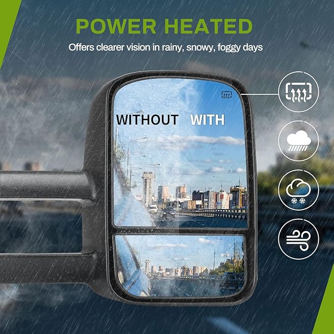 AUTOSAVER88 Towing Mirrors Compatible with 2003-2007 Chevy Silverado GMC Sierra 1500 2500 HD 3500, Side View Tow Mirrors Power Heated for Tahoe Suburban Avalanche Yukon with Arrow Turn Signal Light