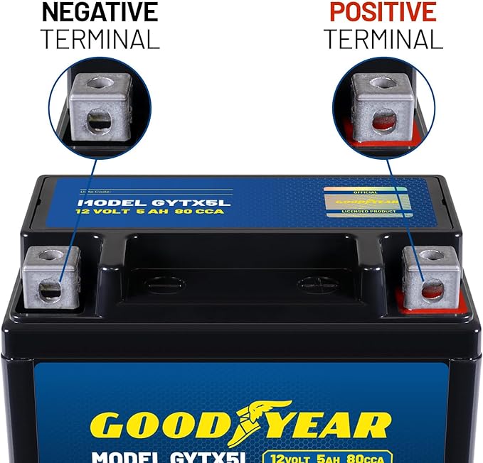 Goodyear GYTX5L - 12 Volt 5 AH, 80 CCA, Rechargeable High-Performance, Maintenance Free, SLA - AGM Battery for Motorcycle, ATV, UTV, 4-Wheeler, Snowmobile, Watercraft and more!