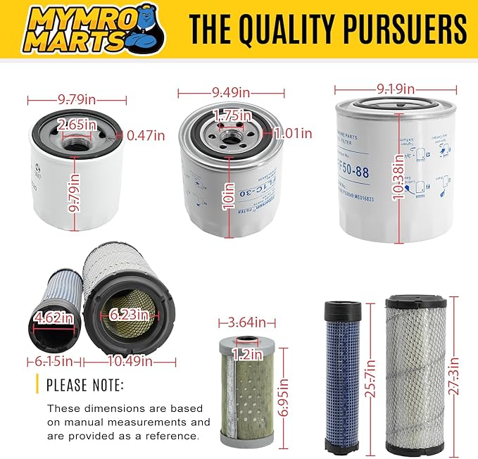 Filter Kit TC620-93230 HH164-32430 TC422-82620 1J800-43170 1G311-43380 Compatible with Kubota L3301 & L3901 w/D1803 Engine