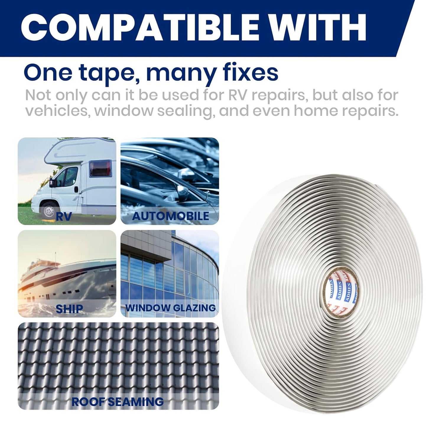 ADHES Premium Butyl Sealant Tape 1/2" x 30 'x 1/8" Gray Butyl Rubber Sealant Tape for RVs, Vehicles, Marine and Home Repair – Ideal for Headlights, Windows, Doors, and Windshields