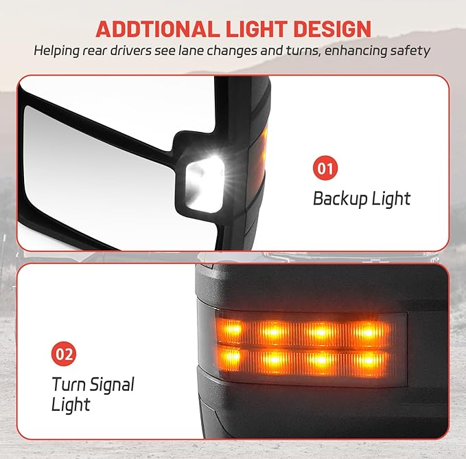 Towing Mirrors Replacement Fit for 2003-2007 Chevy Silverado for GMC Sierra 1500 2500 HD 3500 (2007 only for Classic Model) Black Power Heated Smoked Turn Signal Clearance Lamp Pair LH RH