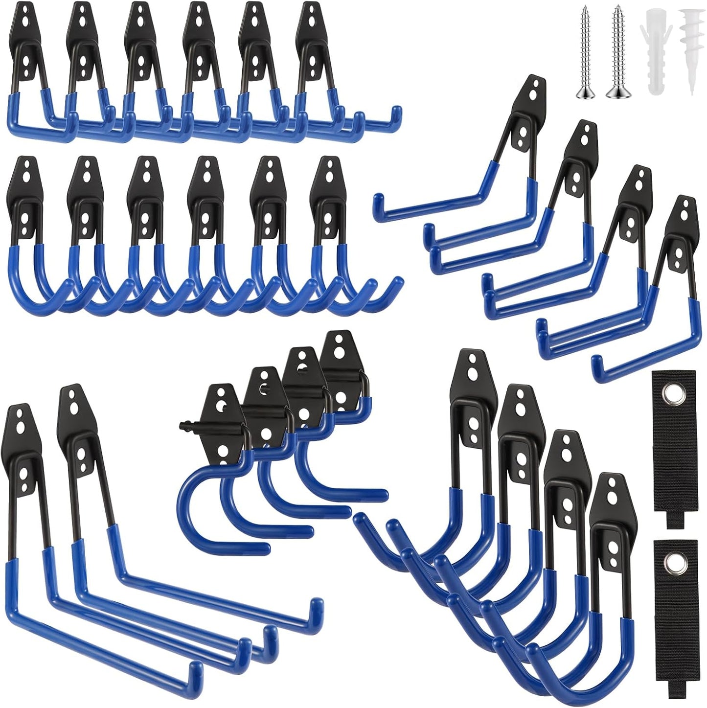 Garage Hook Heavy Duty Wall Storage Hangers, 28 Pack Garage Storage Hooks Steel Tool Blue for Ladders, Ropes, Garden Tools