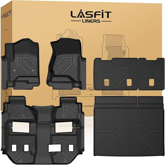 LASFIT Floor Mats & Cargo Liner with Backrest Mat 2015-2020(Only 7 Seat) for Chevy Suburban & GMC Yukon XL(Only Yukon XL, Not Fit Yukon), All Weather TPE Custom Fit Car Floor Liner, Not Fit 8/9 Seats
