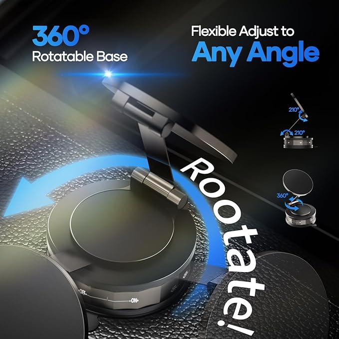Magnetic Car Phone Holder for Magsafe, 360° Rotatable, 70+LBS Vacuum Suction Cup with Built-in Nano Gel, 3000gf Magnetic Phone Mount for Car, Compatible with Most Phones (Black, 2 Pack)