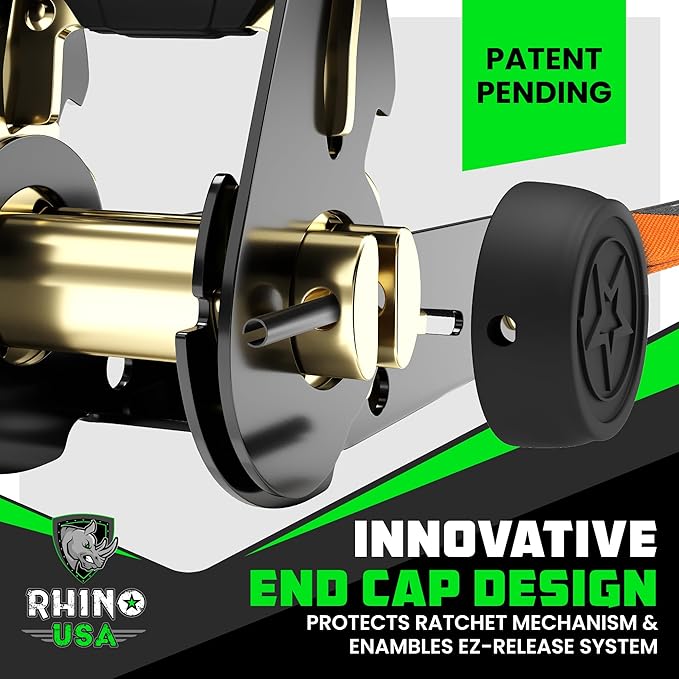 Rhino USA Ratchet Straps Tie Downs (4-Pack) - 1 Inch x 15 Feet (1,823lb Break Strength) - Ultimate Tie Down Straps with Safety S Hooks - for Trucks, Cargo, Moving, Appliances - Orange