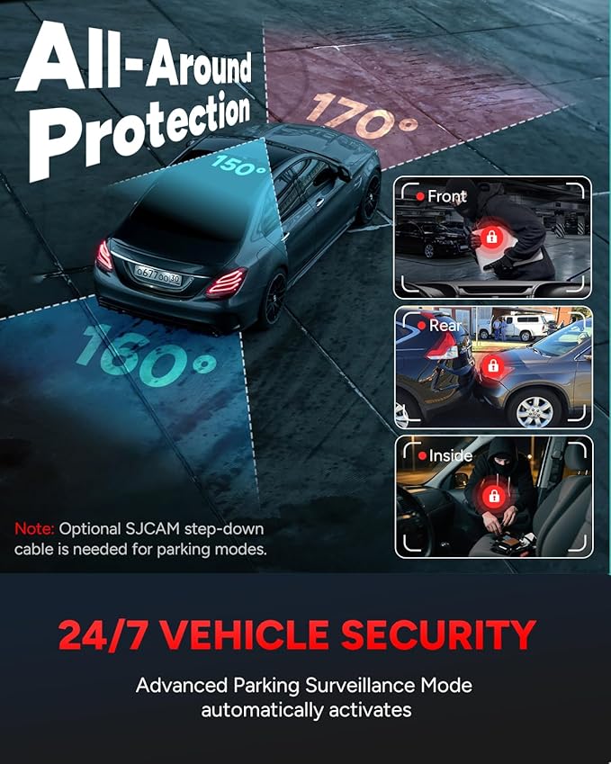 SJCAM M60 3 Channel Dash Cam Front and Rear Interior with Fast Bluetooth Connection, Equipped with STARVIS 2 HDR, Dashcam Front and Rear Camera, Built-in GPS/WiFi/Bluetooth, WDR Night Vision, 3CH