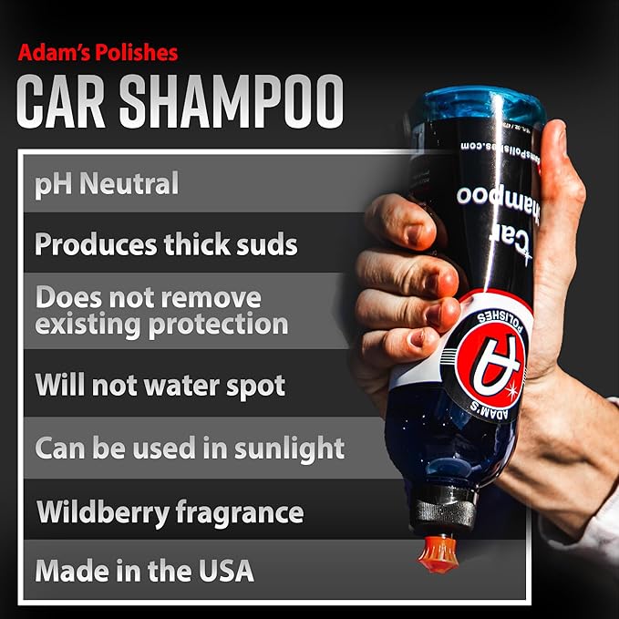 Adam's Car Shampoo (16oz) - pH Best Biodegradable Car Wash Soap for Foam Cannon, Spray Gun or Bucket - High Foam, Scratch-Free Auto Detailing for Cars, Trucks, RVs & Motorcycles