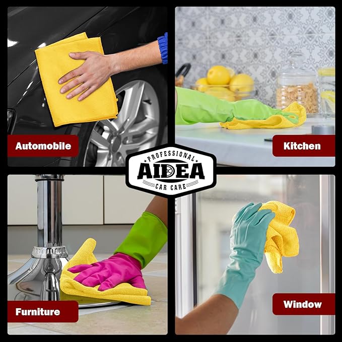 AIDEA Microfiber Cleaning Cloth, 20PK, Microfiber Towels for Cars, Premium All Purpose Car Cloths, Dusting Cloth Cleaning Rags, Absorbent Towels for SUVs, House, Kitchen, Window, 12"×12", Yellow