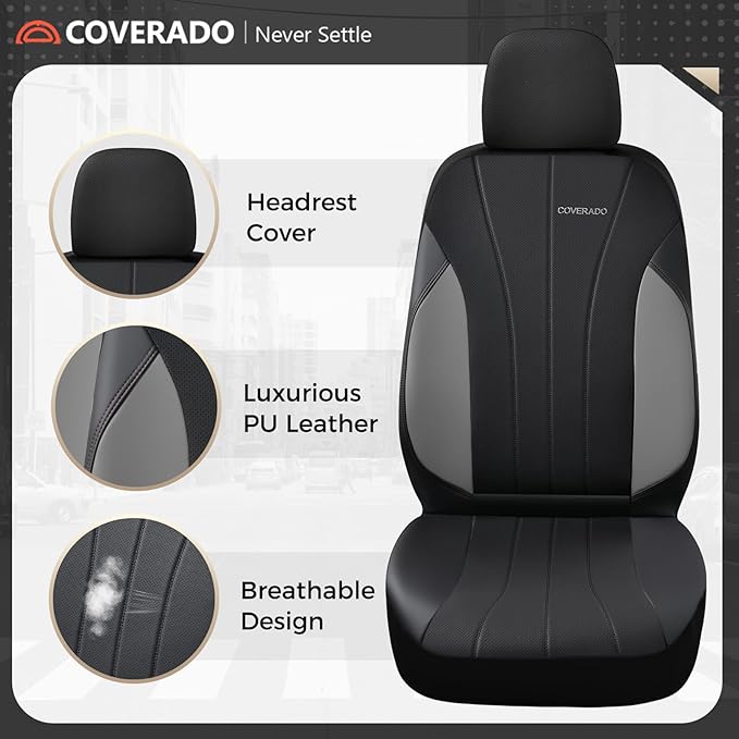 Coverado Seat Covers for Front Seats, Car Seat Covers 2 Pack, Luxury Front Seat Protectors, Auto Seat Covers Universal Fit for Most Vehicles