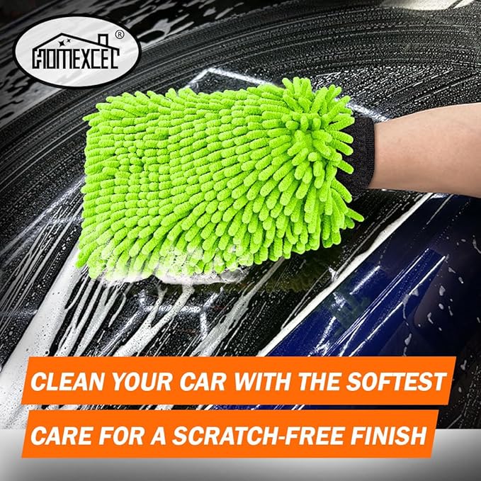 HOMEXCEL Car Wash Mitt, 2PK Chenille Microfiber Wash Mitt, Scratch-Free & Lint-Free, Rich Foam, Highly Absorbent, Double Sided, Perfect for Car Washing and Detailing, 10.2" x 6.7 ", Green